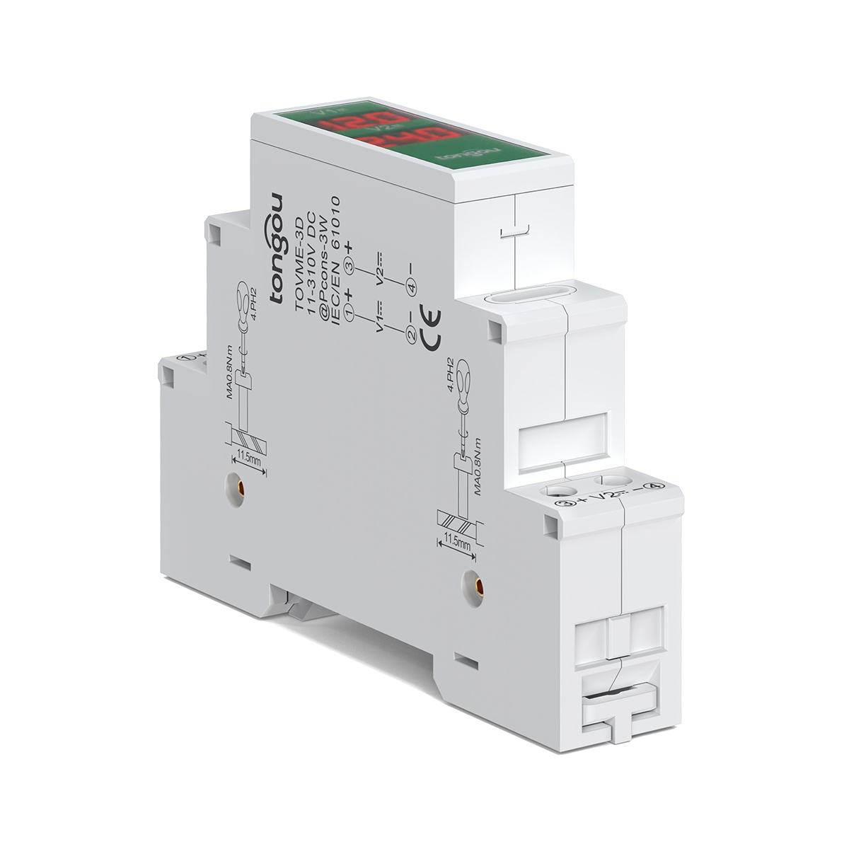 Voltmètre à Rail Din pour Système Solaire - TOVME 2P CC - TONGOU Electrical