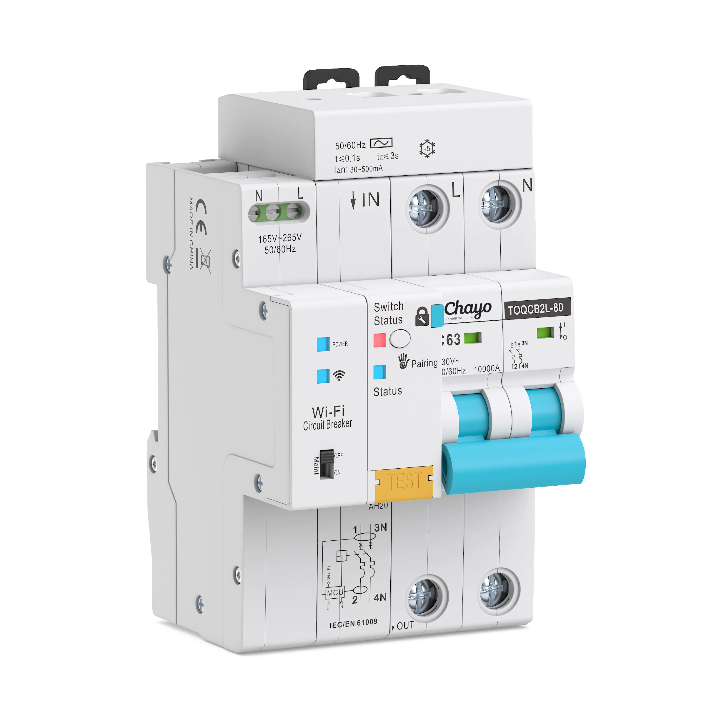 TOQCB2L-JWTAC-4_Chayo-WIFI 2P RCBO with METERING TYPE AC tuya