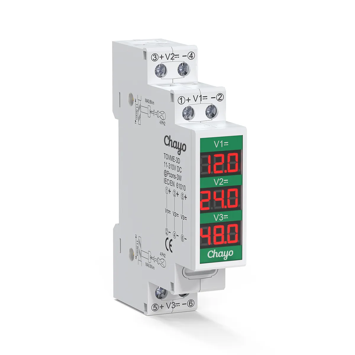 TOVME-3D-4_Chayo-DIN Rail voltmeter DC 3way