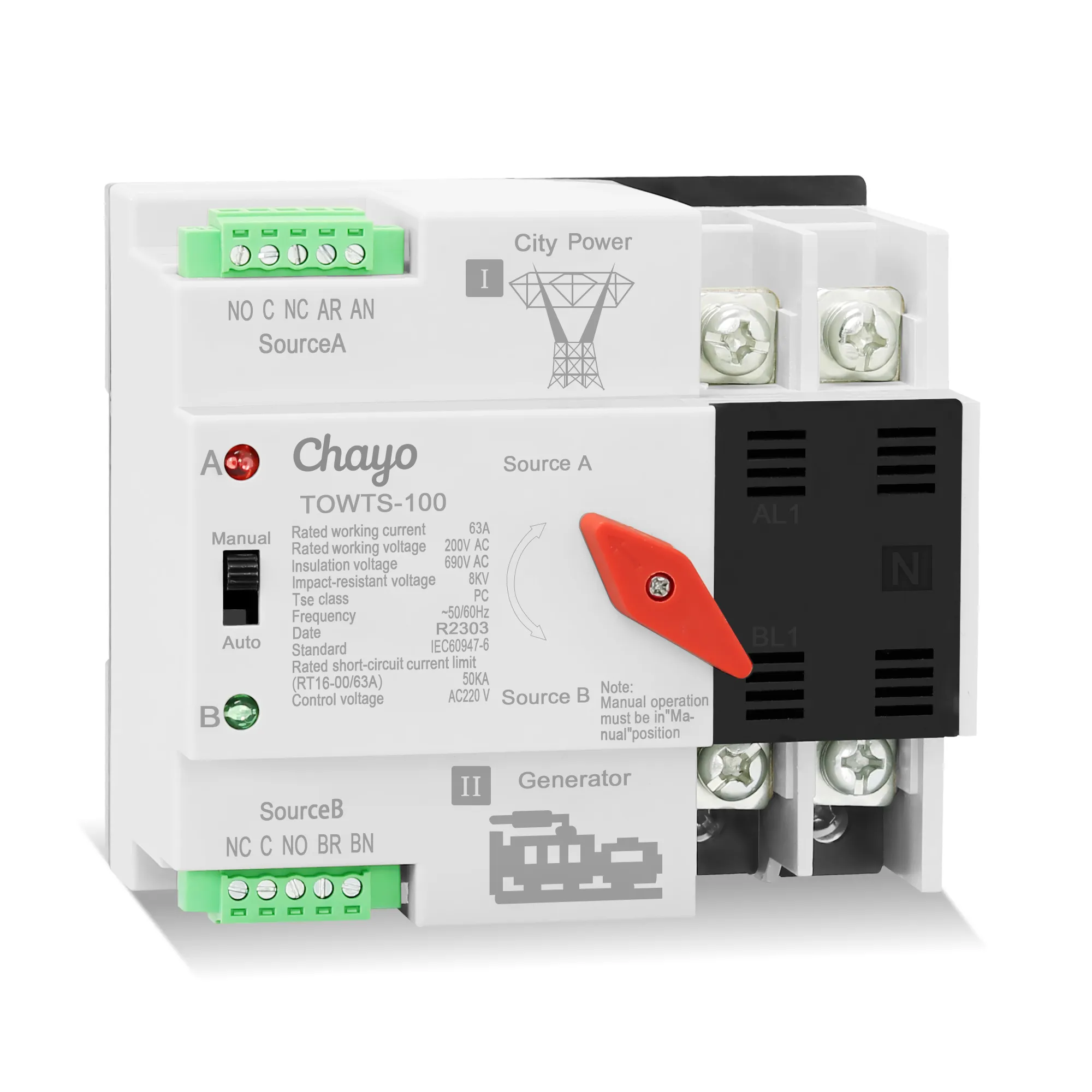 TOWTS-2-3_Chayo-ATS-AUTOMATIC TRANSFER SWITCH 2P 100A