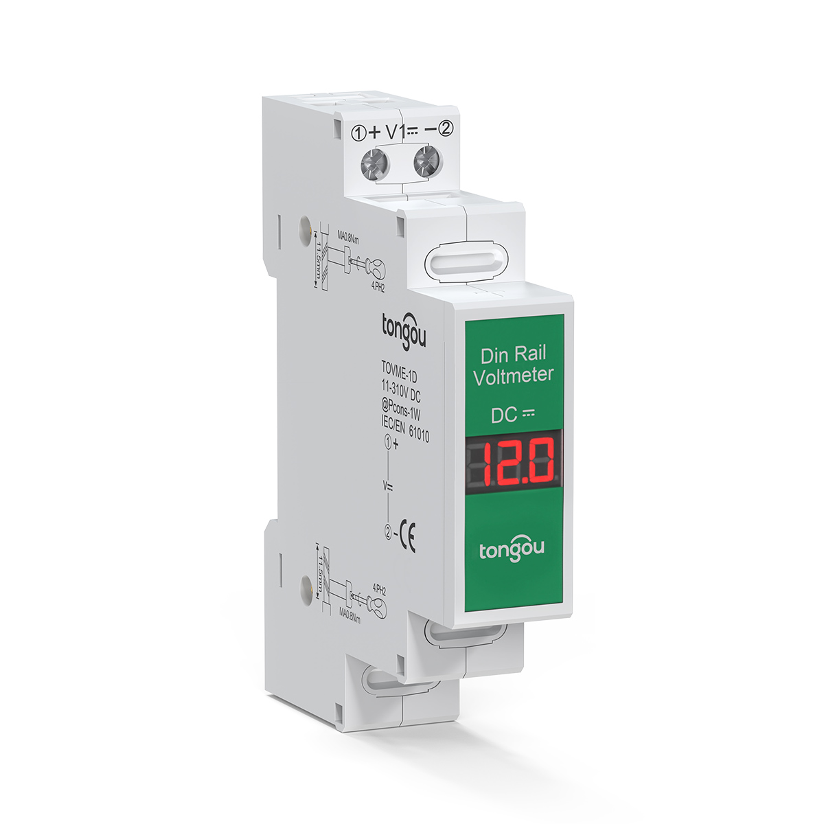 DC Voltmeter Din Rail 11V-310V LED Display -TOVME 1P DC - TONGOU